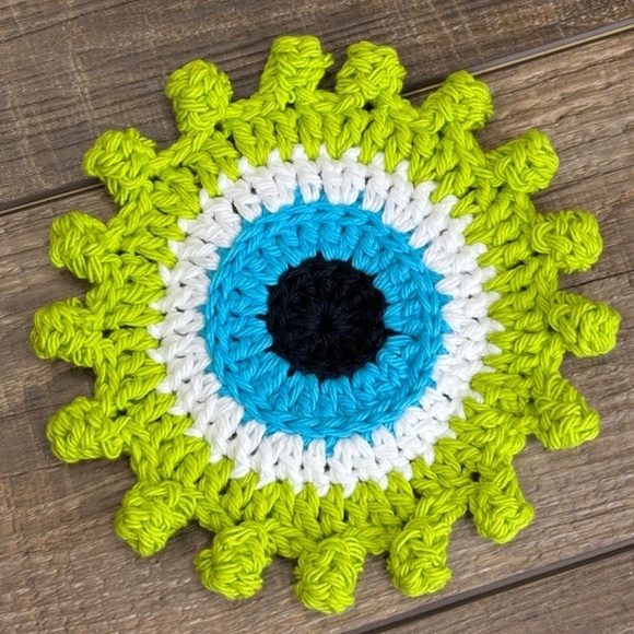 Evil Eye Halloween Monster Coasters Cup Mug Cotton Set of 4 Handcrafted Crochet - Picture 9 of 15